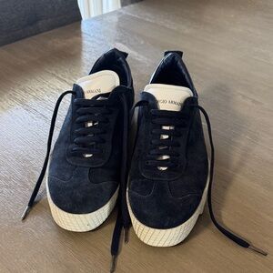 Giorgio Armani Men's Navy Suede Low-Top Sneakers